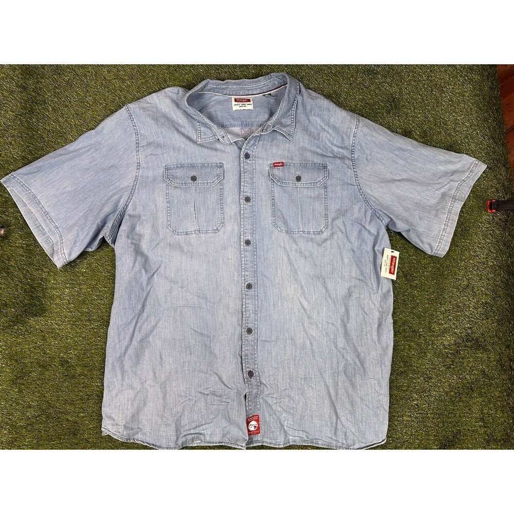 Wrangler 3XL NWT Light Blue Relaxed Fit Short Sleeve Utility Shirt